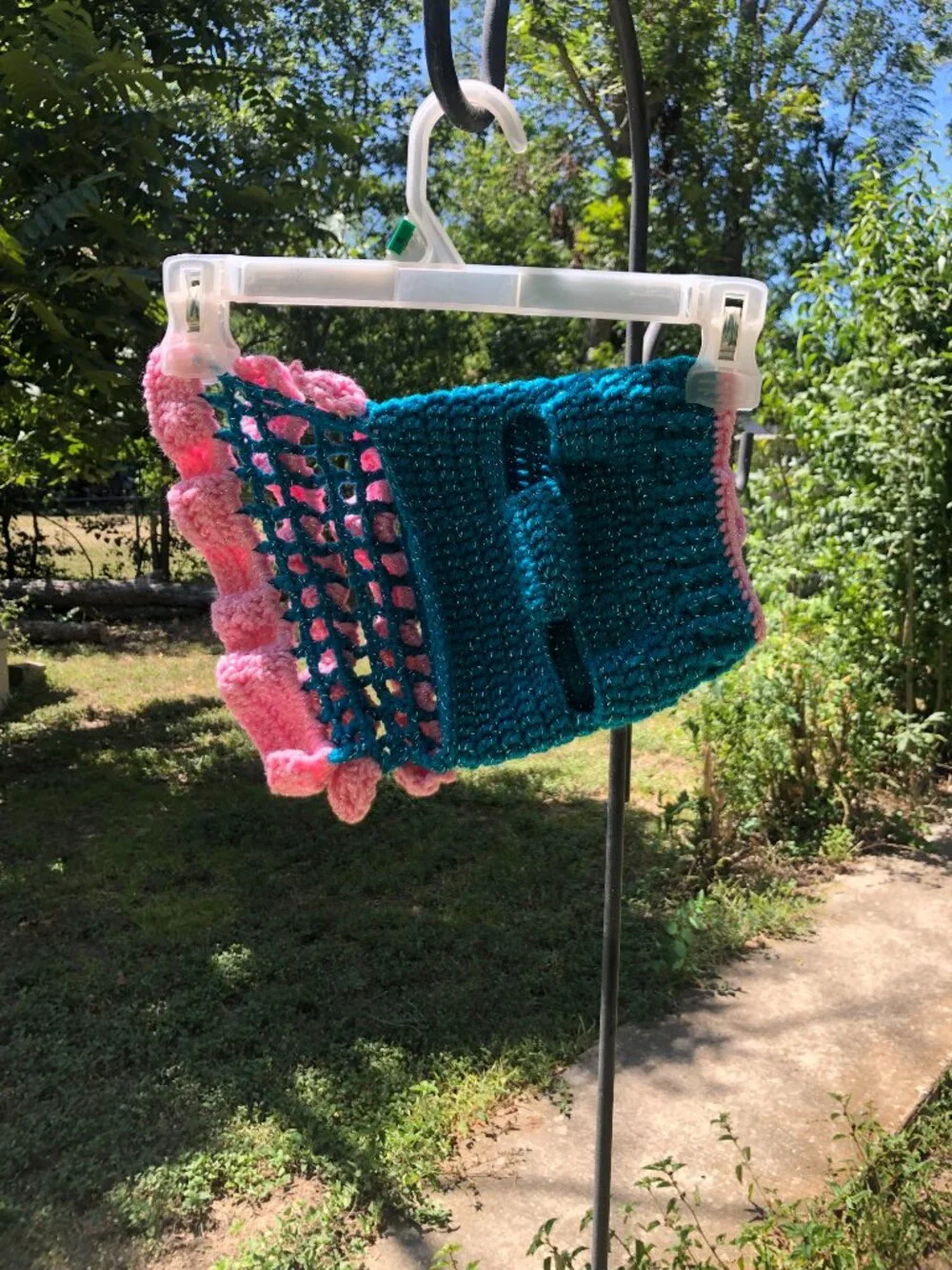 Dog Crochet Sweater with Pink Flower, Size Small